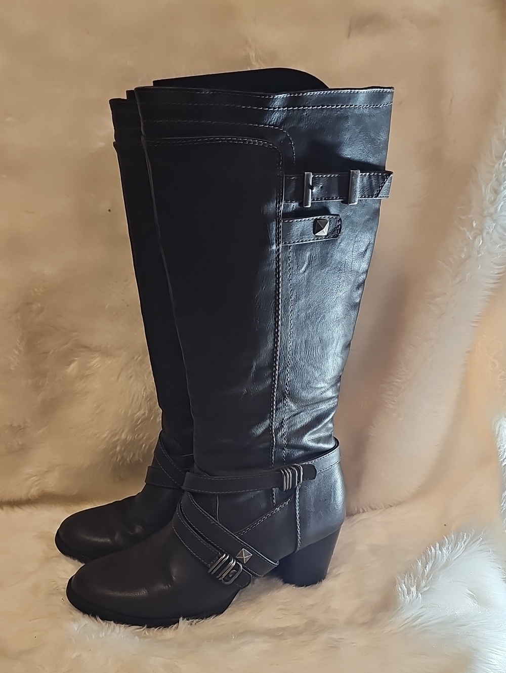 Rialto Claudette Black Tall Moto Riding Boots Size 7